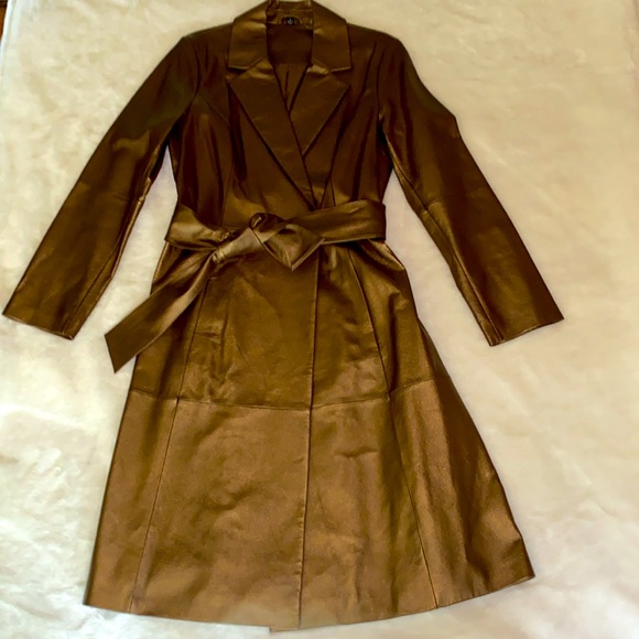 EUC Vintage Stunning Bronze Leather Trench Coat Blazer🌸Pristine Condition Sz 10 - Picture 2 of 15